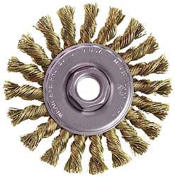 Osborn - 4" OD, M14x2.00 Arbor Hole, Knotted Steel Wheel Brush - 3/8" Face Width, 7/8" Trim Length, 0.014" Filament Diam, 20,000 RPM - Exact Tooling