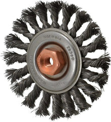 Osborn - 4" OD, 3/8-24 Arbor Hole, Knotted Steel Wheel Brush - 3/8" Face Width, 7/8" Trim Length, 0.014" Filament Diam, 20,000 RPM - Exact Tooling