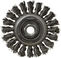 Osborn - 4" OD, 5/8-11 Arbor Hole, Knotted Steel Wheel Brush - 3/8" Face Width, 7/8" Trim Length, 0.014" Filament Diam, 20,000 RPM - Exact Tooling