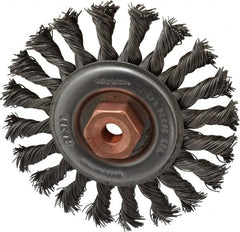 Osborn - 4" OD, 3/8-24 Arbor Hole, Knotted Steel Wheel Brush - 3/8" Face Width, 7/8" Trim Length, 0.02" Filament Diam, 20,000 RPM - Exact Tooling