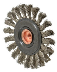 Osborn - 4" OD, 3/8-24 Arbor Hole, Knotted Stainless Steel Wheel Brush - 3/8" Face Width, 7/8" Trim Length, 0.014" Filament Diam, 20,000 RPM - Exact Tooling