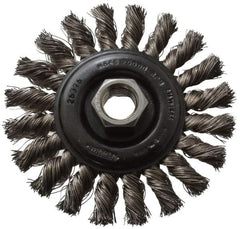 Osborn - 4" OD, 5/8-11 Arbor Hole, Knotted Stainless Steel Wheel Brush - 3/8" Face Width, 7/8" Trim Length, 0.014" Filament Diam, 20,000 RPM - Exact Tooling