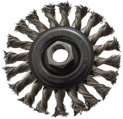 Osborn - 4" OD, 5/8-11 Arbor Hole, Knotted Stainless Steel Wheel Brush - 3/8" Face Width, 7/8" Trim Length, 0.02" Filament Diam, 20,000 RPM - Exact Tooling
