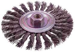 Osborn - 4" OD, 3/8-24 Arbor Hole, Knotted Steel Wheel Brush - 1/4" Face Width, 7/8" Trim Length, 0.02" Filament Diam, 20,000 RPM - Exact Tooling