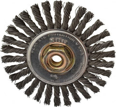 Osborn - 4" OD, M10x1.25 Arbor Hole, Knotted Steel Wheel Brush - 1/4" Face Width, 7/8" Trim Length, 0.02" Filament Diam, 20,000 RPM - Exact Tooling