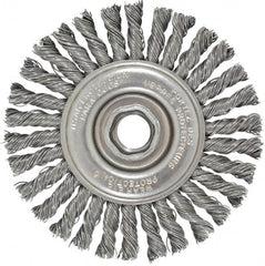 Osborn - 4" OD, 5/8-11 Arbor Hole, Knotted Steel Wheel Brush - 1/4" Face Width, 7/8" Trim Length, 0.02" Filament Diam, 20,000 RPM - Exact Tooling