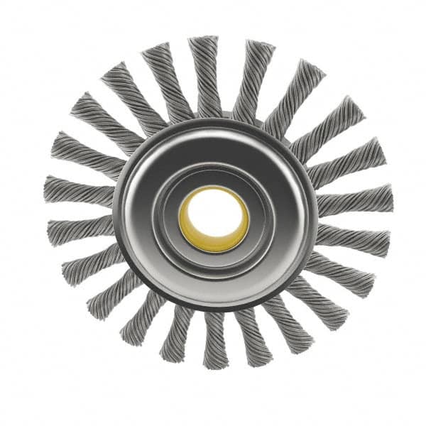 Osborn - 4" OD, 5/8" Arbor Hole, Knotted Steel Wheel Brush - 5/16" Face Width, 7/8" Trim Length, 0.014" Filament Diam, 20,000 RPM - Exact Tooling