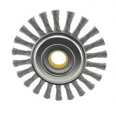 Osborn - 4" OD, 5/8" Arbor Hole, Knotted Steel Wheel Brush - 5/16" Face Width, 7/8" Trim Length, 0.014" Filament Diam, 20,000 RPM - Exact Tooling