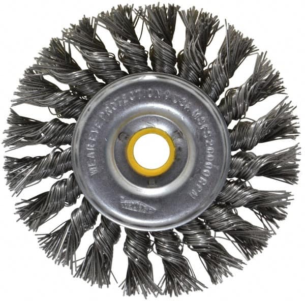 Osborn - 4" OD, 5/8" Arbor Hole, Knotted Steel Wheel Brush - 5/16" Face Width, 7/8" Trim Length, 0.02" Filament Diam, 20,000 RPM - Exact Tooling