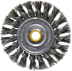 Osborn - 4" OD, 5/8" Arbor Hole, Knotted Steel Wheel Brush - 5/16" Face Width, 7/8" Trim Length, 0.02" Filament Diam, 20,000 RPM - Exact Tooling