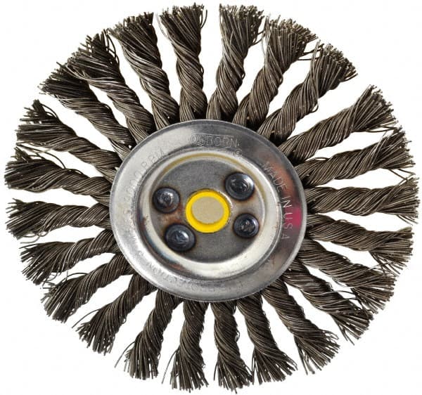 Osborn - 6" OD, 5/8" Arbor Hole, Knotted Steel Wheel Brush - 1/2" Face Width, 1-1/2" Trim Length, 0.025" Filament Diam, 9,000 RPM - Exact Tooling