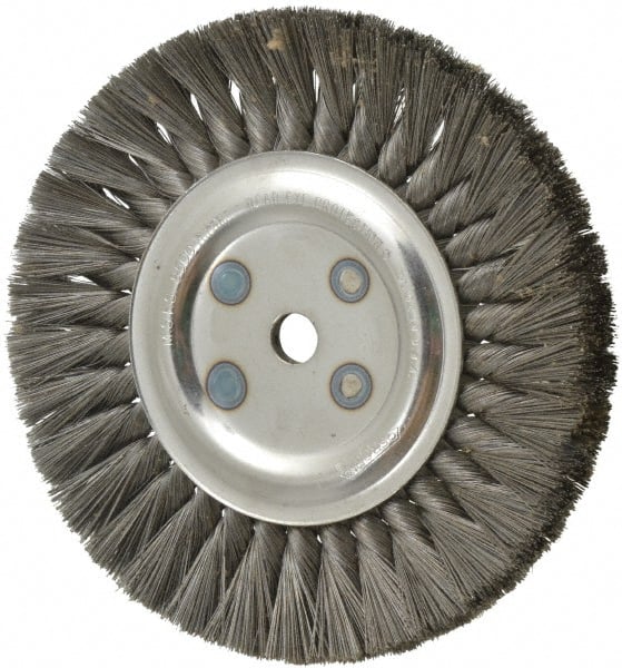 Osborn - 8" OD, 5/8" Arbor Hole, Knotted Steel Wheel Brush - 5/8" Face Width, 1-11/16" Trim Length, 0.0118" Filament Diam, 8,500 RPM - Exact Tooling