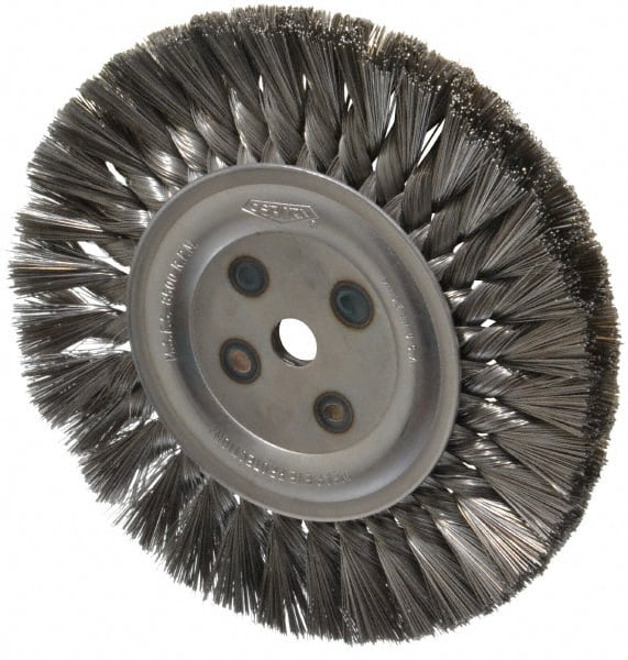 Osborn - 8" OD, 5/8" Arbor Hole, Knotted Steel Wheel Brush - 5/8" Face Width, 1-11/16" Trim Length, 0.014" Filament Diam, 8,500 RPM - Exact Tooling