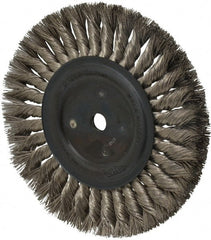 Osborn - 8" OD, 5/8" Arbor Hole, Knotted Stainless Steel Wheel Brush - 5/8" Face Width, 1-11/16" Trim Length, 0.016" Filament Diam, 8,500 RPM - Exact Tooling