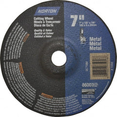 Norton - 60 Grit, 7" Wheel Diam, 1/8" Wheel Thickness, 7/8" Arbor Hole, Type 27 Depressed Center Wheel - Aluminum Oxide, 8,600 Max RPM, Compatible with Angle Grinder - Exact Tooling