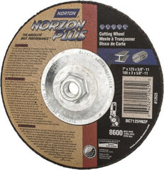 Norton - 7" Wheel Diam, 1/8" Wheel Thickness, Type 27 Depressed Center Wheel - Ceramic, 8,600 Max RPM, Compatible with Angle Grinder - Exact Tooling