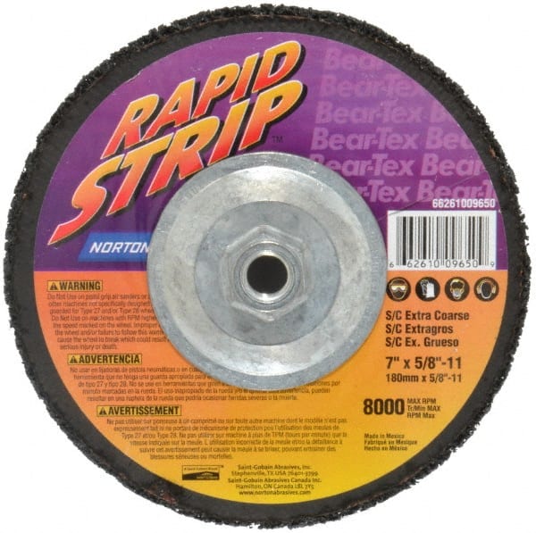 Norton - 7" Wheel Diam, 1/2" Wheel Thickness, Type 27 Depressed Center Wheel - Silicon Carbide, 8,000 Max RPM, Compatible with Angle Grinder, Drill, Flexible Shaft Motor & Straight Shaft Grinder - Exact Tooling