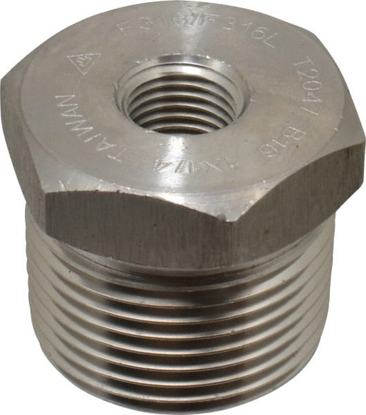 Merit Brass - 1 x 1/4" Grade 316/316L Stainless Steel Pipe Hex Bushing - MNPT x FNPT End Connections, 3,000 psi - Exact Tooling