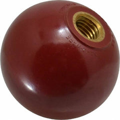 Gibraltar - M12x1.75 Thread, 1-15/16" Diam, 1-27/32" High, Female Insert Ball Knob - Red, Phenolic, Smooth Grip, 18mm Hole Depth - Exact Tooling
