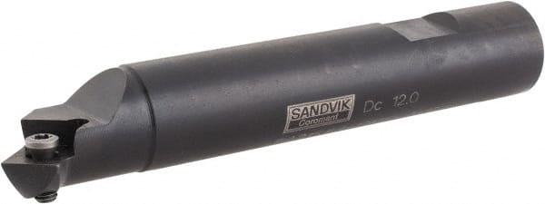 Sandvik Coromant - 45° Lead Angle, 27.13mm Max Cut Diam, 11.7mm Min Cut Diam, 7.86mm Max Depth of Cut, Indexable Chamfer and Angle End Mill - 1 Insert, 115mm Overall Length, Weldon Flat, 45° Included Angle - Exact Tooling