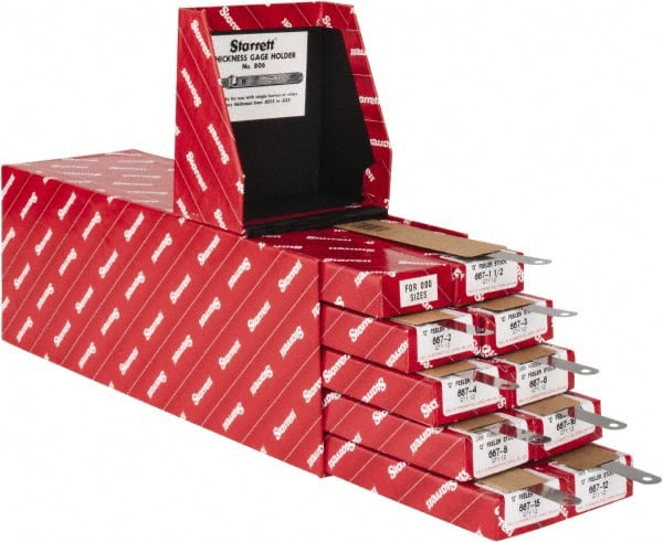 Starrett - 108 Piece, 0.0015 to 0.015" Thick, Parallel Feeler Gage Set - 12" Leaf Length, 1/2" Wide, Tempered Steel - Exact Tooling