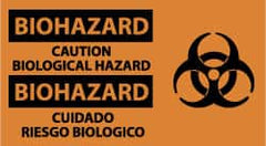 NMC - "Biohazard - Caution - Biological Hazard", 10" Long x 18" Wide, Pressure-Sensitive Vinyl Safety Sign - Rectangle, 0.004" Thick, Use for Hazardous Materials - Exact Tooling