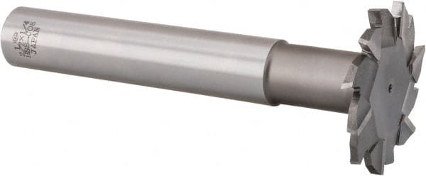 Interstate - 2-1/2" Cut Diam, 1/4" Cut Width, 1" Shank Diam, 6-5/8" OAL, M42 Cobalt T-Slot Cutter - Staggered Teeth, 12 Teeth - Exact Tooling