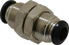 Alpha Technologies - 6mm Outside Diam, Nickel Plated Brass Push-to-Connect Tube Bulkhead Union - 250 Max psi, Tube to Tube Connection, Buna O-Ring - Exact Tooling