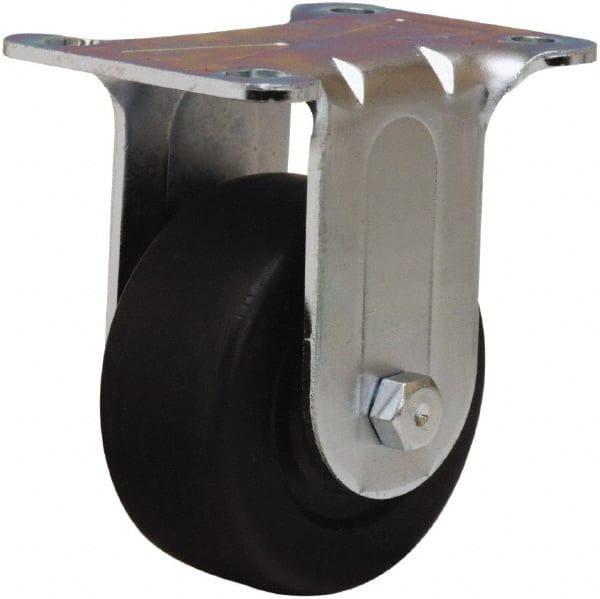 Hamilton - 3" Diam x 1-1/4" Wide x 4" OAH Top Plate Mount Rigid Caster - Hard Rubber, 210 Lb Capacity, Self-Lubricating Bearing, 2-3/4 x 3-3/4" Plate - Exact Tooling