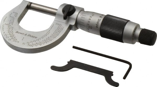TESA Brown & Sharpe - 0 to 1" Range, 0.0001" Graduation, Mechanical Outside Micrometer - Friction Thimble, Accurate to 0.004mm - Exact Tooling