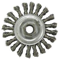 Anderson - 4" OD, M10x1.25 Arbor Hole, Knotted Stainless Steel Wheel Brush - 3/8" Face Width, 1" Trim Length, 0.02" Filament Diam, 20,000 RPM - Exact Tooling