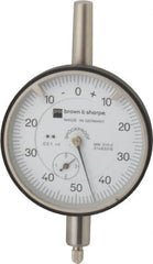 TESA Brown & Sharpe - 0.35" Range, 0-50-0 Dial Reading, 0.001" Graduation Dial Drop Indicator - 2-1/4" Dial, 0.1" Range per Revolution, Revolution Counter - Exact Tooling