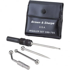 TESA Brown & Sharpe - Single End, Center Finder Set Mechanical - 0.25 Inch Head Diameter, Ball, Conical, Disc Head Type, Includes 4 Attachments, Case, Holder, 4 Pieces - Exact Tooling
