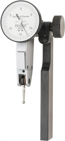 TESA Brown & Sharpe - 0.03 Inch Range, 0.0005 Inch Dial Graduation, Horizontal Dial Test Indicator - 1 Inch White Dial, 0-15-0 Dial Reading - Exact Tooling