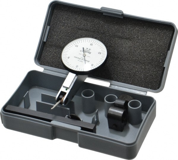 TESA Brown & Sharpe - 0.03 Inch Range, 0.0005 Inch Dial Graduation, Horizontal Dial Test Indicator - 1-1/2 Inch White Dial, 0-15-0 Dial Reading, Accurate to 0.0005 Inch - Exact Tooling