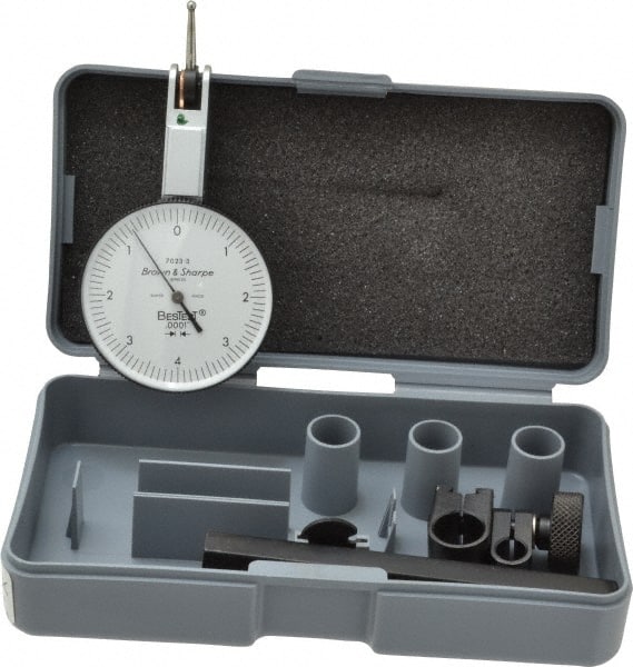 TESA Brown & Sharpe - 0.008 Inch Range, 0.0001 Inch Dial Graduation, Horizontal Dial Test Indicator - 1-1/2 Inch White Dial, 0-4-0 Dial Reading, Accurate to 0.0001 Inch - Exact Tooling