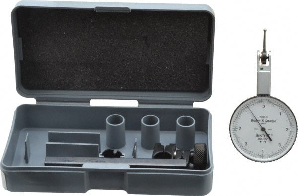 TESA Brown & Sharpe - 0.008 Inch Range, 0 Inch Dial Graduation, Horizontal Dial Test Indicator - 1-1/2 Inch White Dial, 0-4-0 Dial Reading, Accurate to 0.0001 Inch - Exact Tooling