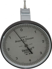 TESA Brown & Sharpe - 0.008 Inch Range, 0 Inch Dial Graduation, Vertical Dial Test Indicator - 1-1/2 Inch White Dial, 0-4-0 Dial Reading - Exact Tooling