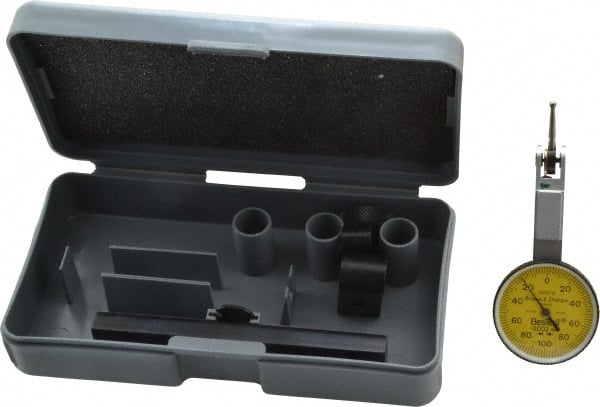TESA Brown & Sharpe - 0.2 mm Range, 0.002 mm Dial Graduation, Horizontal Dial Test Indicator - 28 mm Yellow Dial, 0-100-0 Dial Reading, 0.002 mm - Exact Tooling