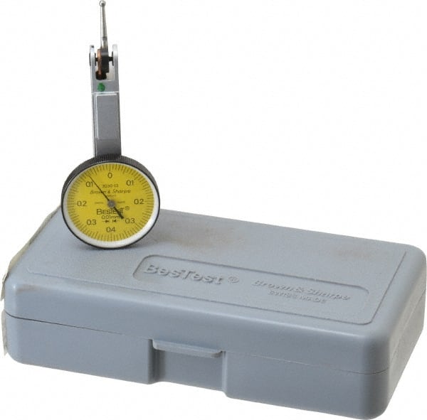 TESA Brown & Sharpe - 0.8 mm Range, 0.01 mm Dial Graduation, Horizontal Dial Test Indicator - 28 mm White Dial, 0-0.4-0 Dial Reading, 0.01 mm - Exact Tooling