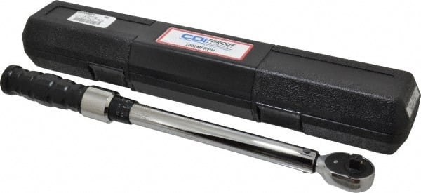 CDI - 3/8" Drive Click Type Adjustable Clicker Torque Wrench - 16.9 N/m to 132 N/m Torque, 16" OAL, 0.7 N/m Graduation - Exact Tooling