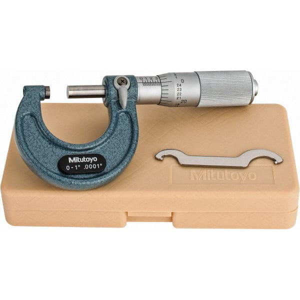 Mitutoyo - 0 to 1" Range, 0.0001" Graduation, Mechanical Outside Micrometer - Friction Thimble, Accurate to 0.0001" - Exact Tooling