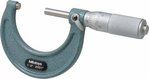 Mitutoyo - 1 to 2" Range, 0.0001" Graduation, Mechanical Outside Micrometer - Friction Thimble, Accurate to 0.0001" - Exact Tooling