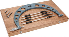 Mitutoyo - 4 Anvil, Mechanical, 12 to 16 Inch Range, Digital Counter Carbide Face Interchangeable Anvil Micrometer - Ratchet Stop Thimble, 0.00016 + 0.00004 (L/3) Inch Accuracy, 0.001 Inch Graduation, Includes Wooden Case - Exact Tooling