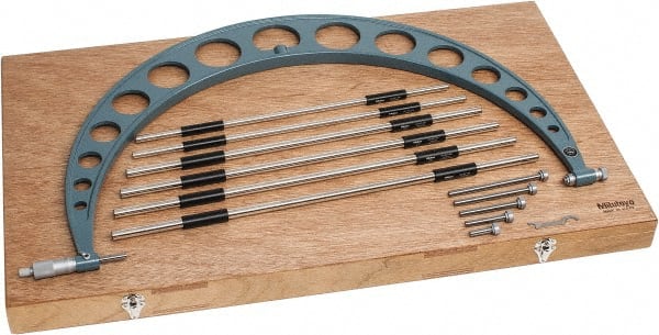 Mitutoyo - 6 Anvil, Mechanical, 18 to 24 Inch Range, Digital Counter Carbide Face Interchangeable Anvil Micrometer - Ratchet Stop Thimble, 0.00016 + 0.00004 (L/3) Inch Accuracy, 0.001 Inch Graduation, Includes Wooden Case - Exact Tooling