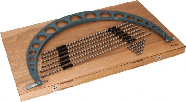 Mitutoyo - 6 Anvil, Mechanical, 24 to 30 Inch Range, Digital Counter Carbide Face Interchangeable Anvil Micrometer - Ratchet Stop Thimble, 0.00016 + 0.00004 (L/3) Inch Accuracy, 0.001 Inch Graduation, Includes Wooden Case - Exact Tooling