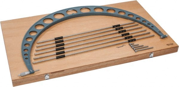 Mitutoyo - 6 Anvil, Mechanical, 30 to 36 Inch Range, Digital Counter Carbide Face Interchangeable Anvil Micrometer - Ratchet Stop Thimble, 0.00016 + 0.00004 (L/3) Inch Accuracy, 0.001 Inch Graduation, Includes Wooden Case - Exact Tooling