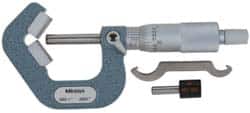 Mitutoyo - 0.09 to 1 Inch Measurement, 0.0001 Inch Graduation, Accuracy Up to 0.0002 Inch, 5 Flutes Measured, Ratchet Stop Thimble, Mechanical V Anvil Micrometer - Exact Tooling