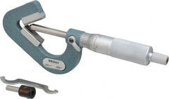 Mitutoyo - 0.09 to 1 Inch Measurement, 0.0001 Inch Graduation, Accuracy Up to 0.0002 Inch, 3 Flutes Measured, Ratchet Stop Thimble, Mechanical V Anvil Micrometer - Satin Chrome Finish, Carbide - Exact Tooling