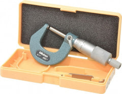 Mitutoyo - 1 Inch Max Measurement, 0.0001 Inch Graduation, Spherical Face Micrometer - Accuracy Up to 0.0002 Inch, Mechanical Operation, Ratchet Stop Thimble, Ball - Exact Tooling